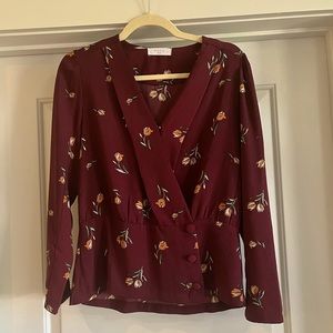 Elodie burgundy floral wrap button blouse size M